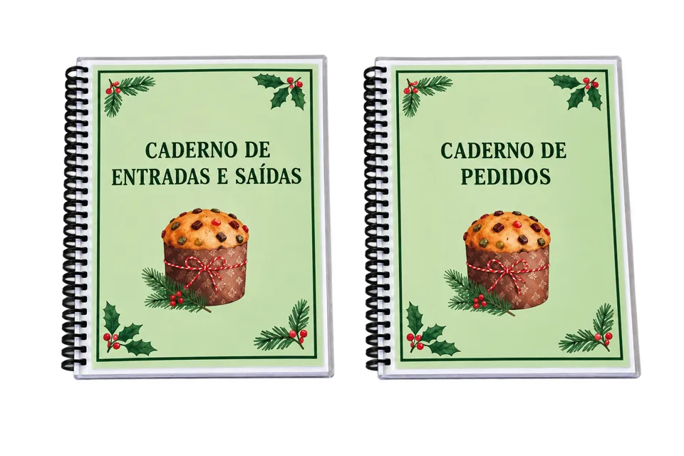 Cadernos de entradas e saídas e de pedidos, com encadernação espiral