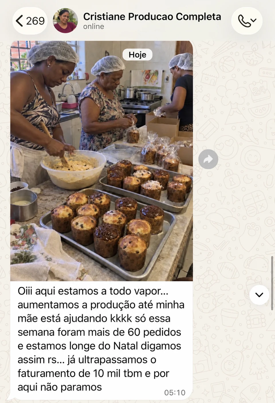 Mensagem sobre organização e aumento da produção de panetones