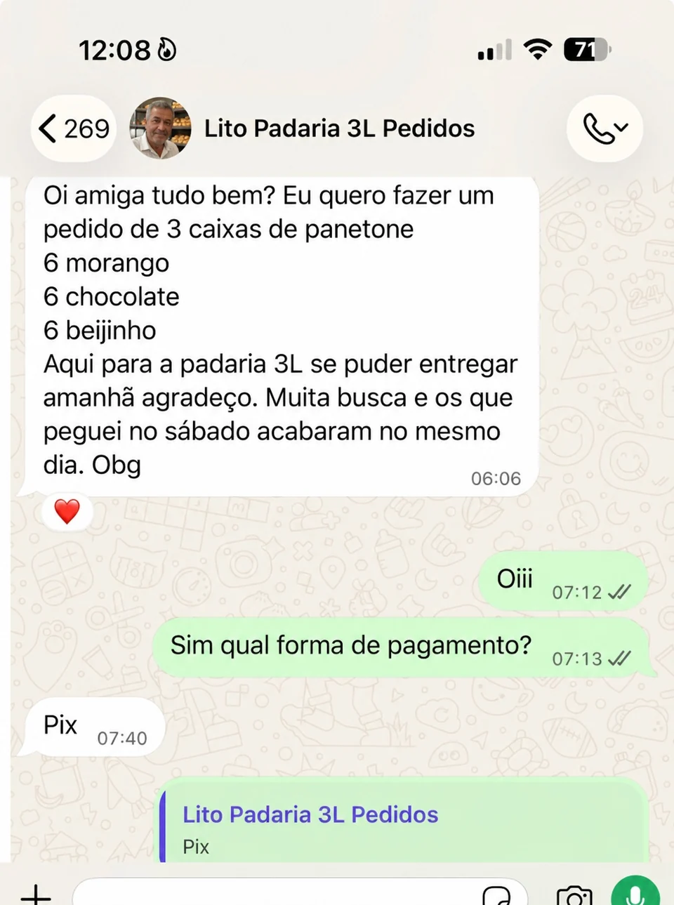 Mensagem recebida sobre os mini panetones, imagem 3 de 5